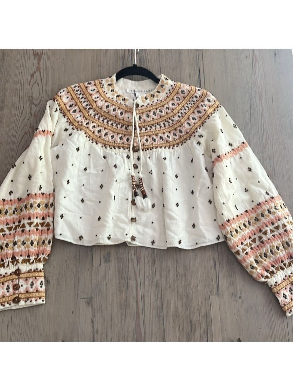 Veronica Beard Fernanda Embellished Beaded Linen Blend Crop Jacket Sz L - Picture 4 of 12